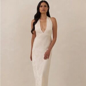 Park & Fifth Empire Dress Gown XXL Ivory Jacquard Halter Neck Maxi Cream Floral